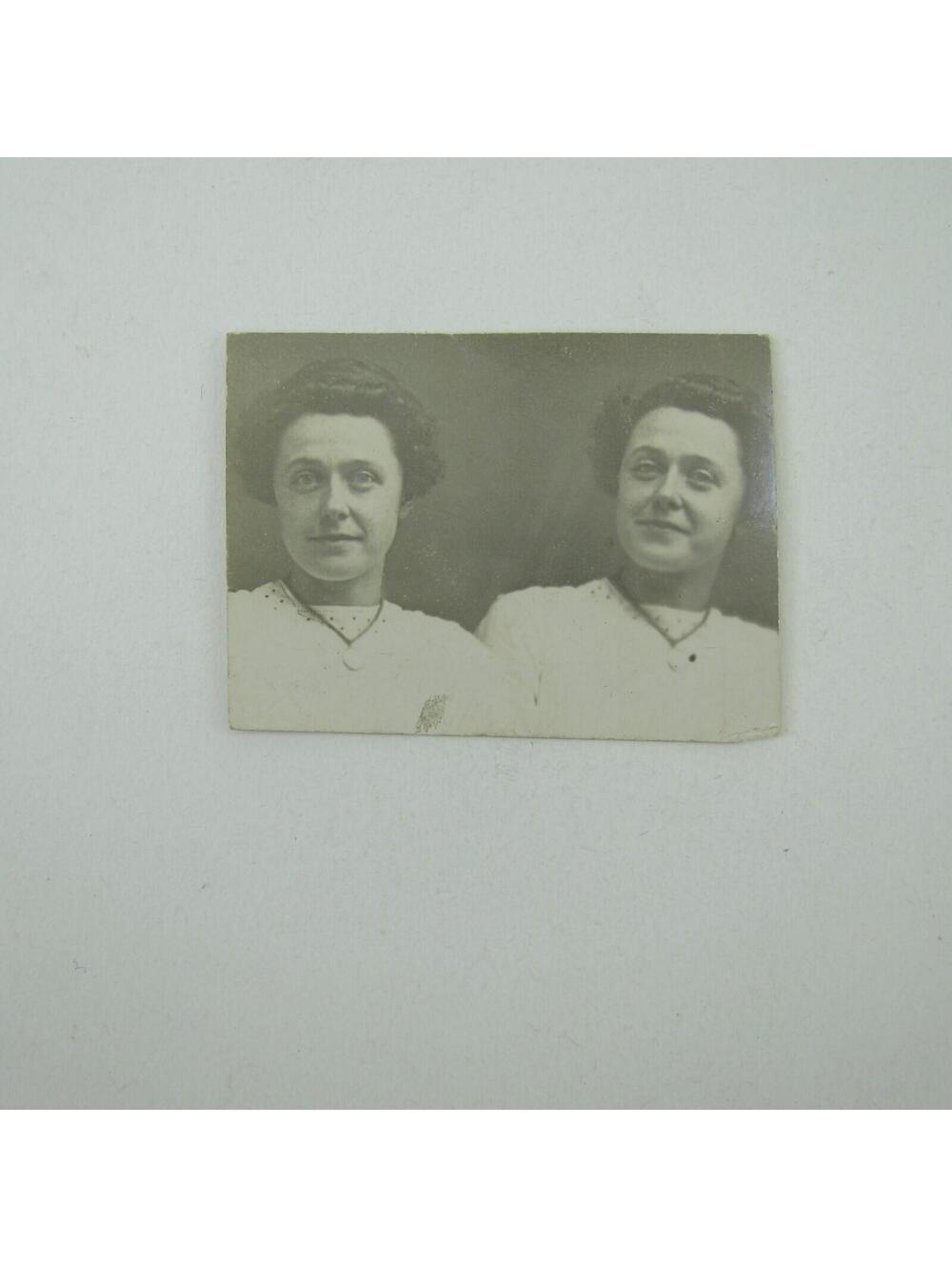 Photograph Twin Sisters Women White Dress Gold Locket Necklace Antique 1910s